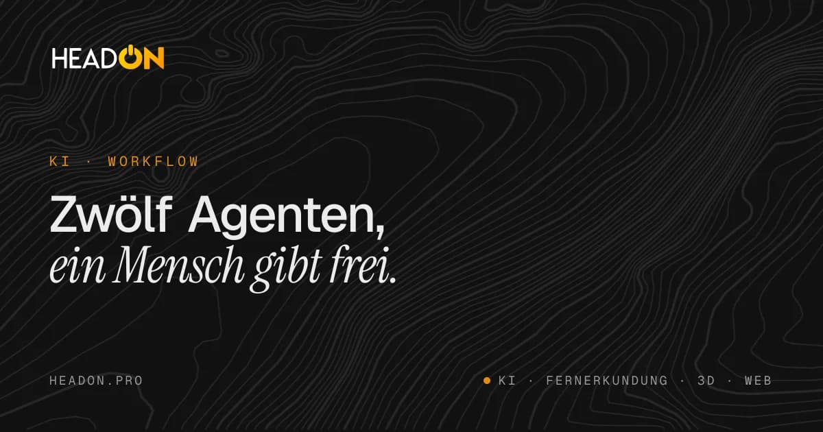 Titelgrafik im headon-Stil: KI-Webentwicklung: 12 Agenten-Workflow