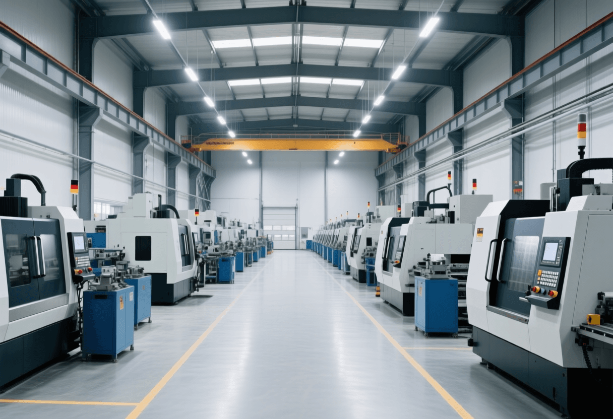 CNC-Maschine in moderner Produktionshalle – SEO für Industrie und Maschinenbau B2B-Leads