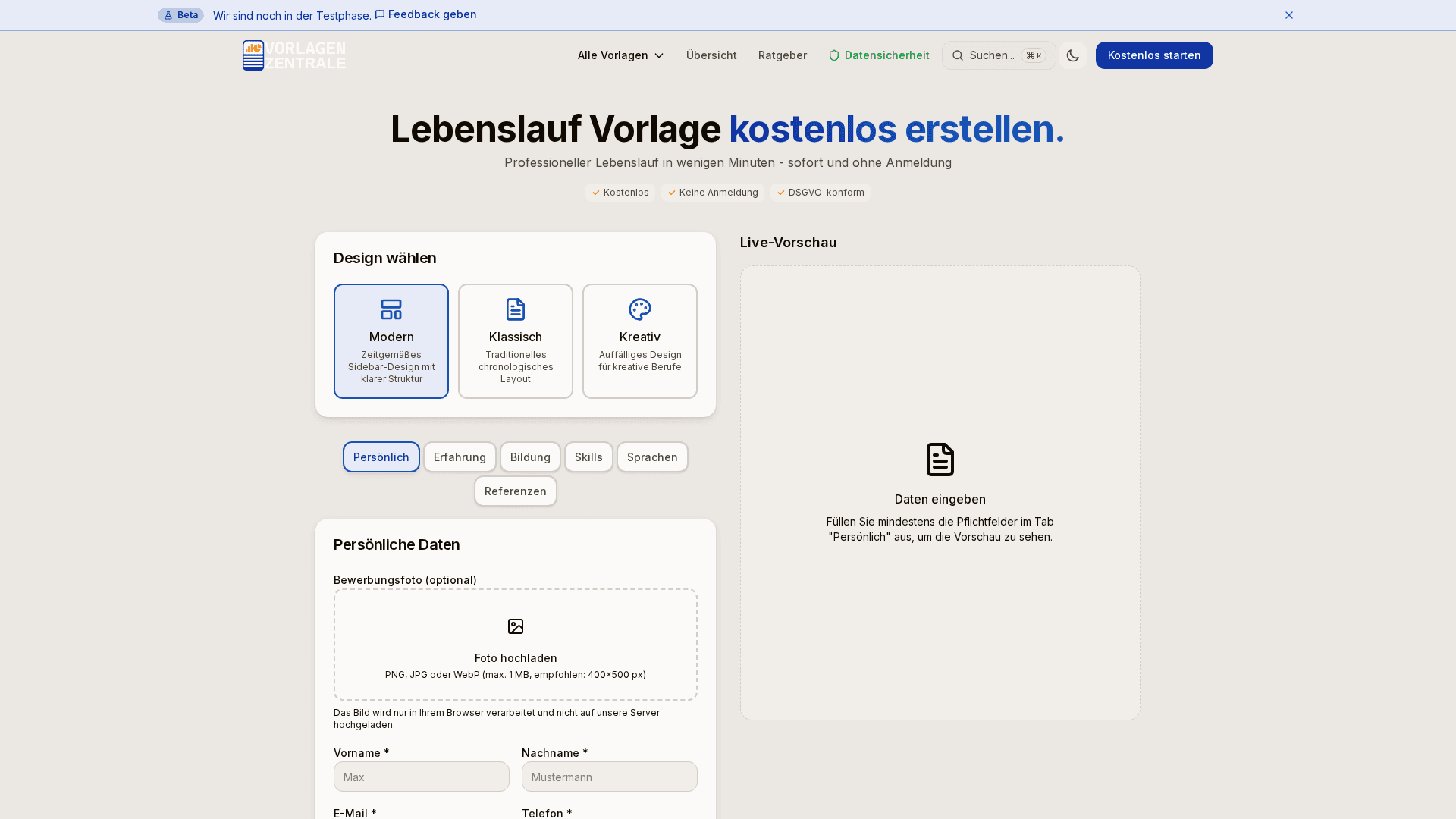Vorlagen-Zentrale Dark Mode