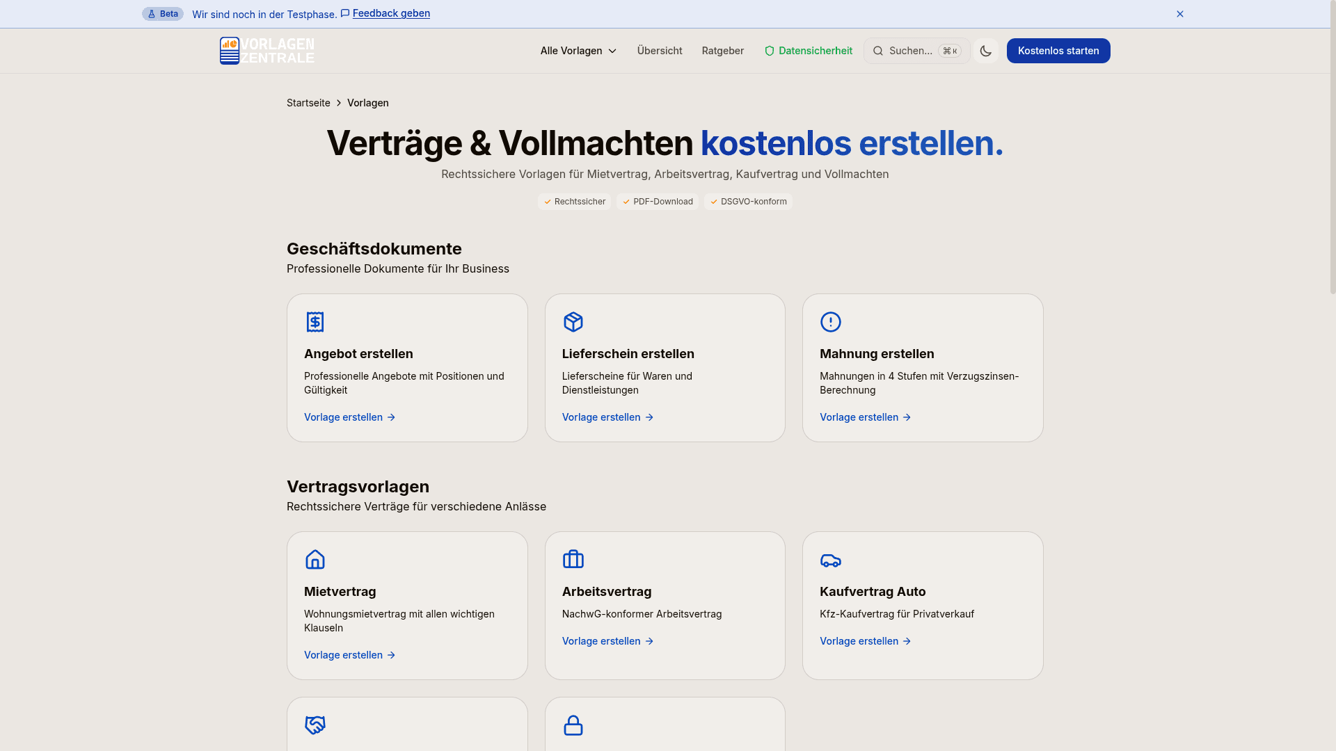 Vorlagen-Übersicht