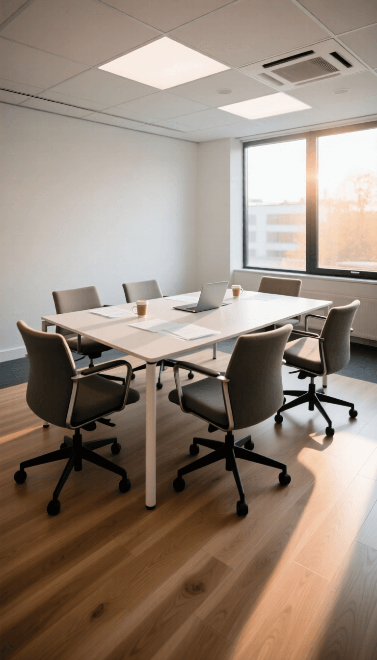 Modernes Beratungsbüro mit Meetingtisch und Tageslicht