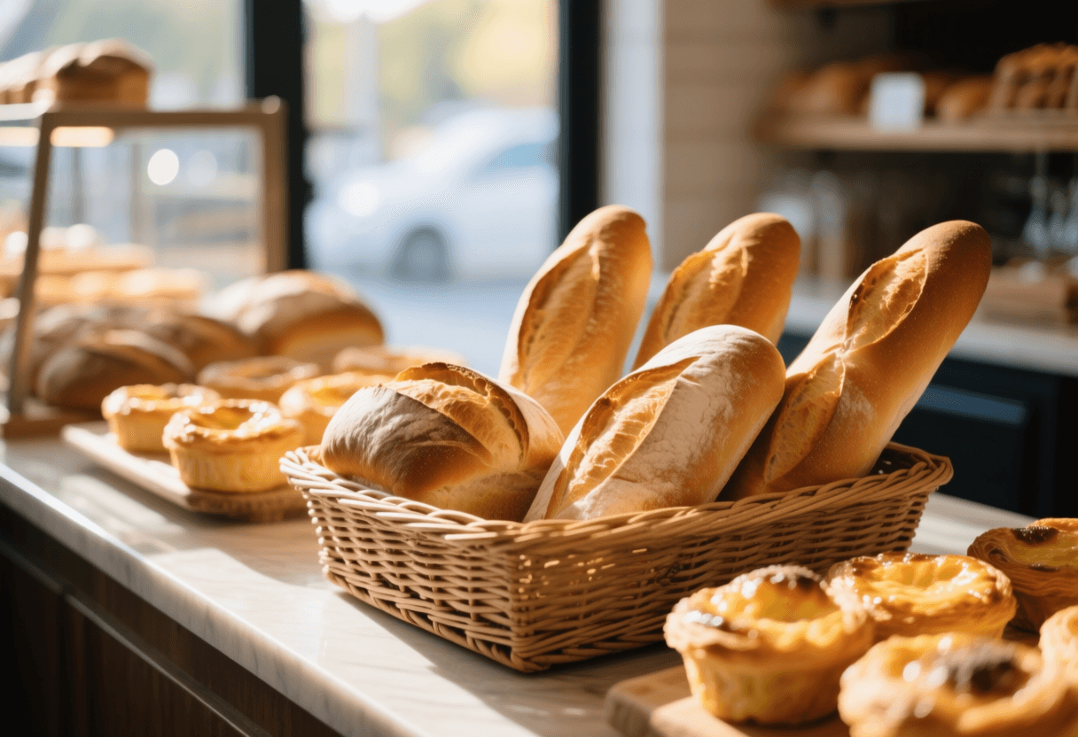 Backwaren in stimmungsvoller Bäckerei-Szene